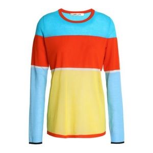Diane Von Furstenberg Color-Block Cotton Blend Top